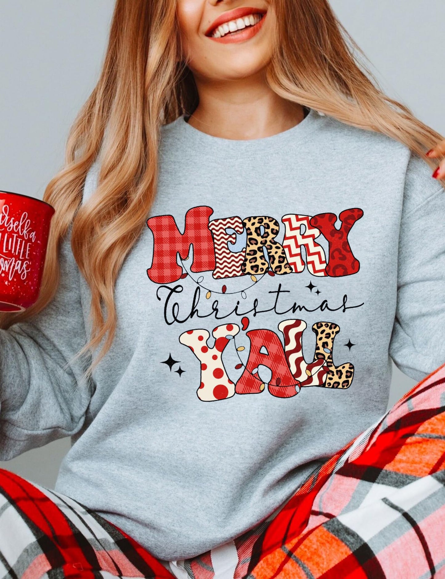 CCOTPRRP Merry Christmas Yall Sweatshirt Women Xmas Gift Cute Graphic Pullover Winter Crewneck Long Sleeve Top Shirts (P1,XL)