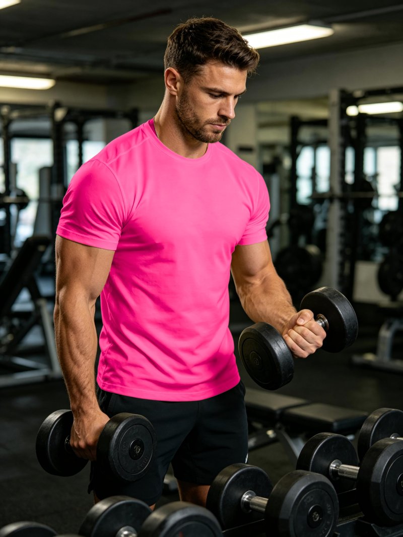RGJU Workout Shirt Men Moisture Wicking Running T-Shirt(neon Pink,M)