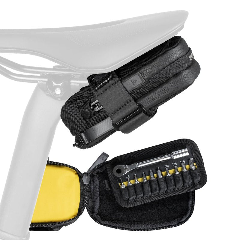 Topeak Elementa GearBag – Compact Under-Seat Bike Bag with Ratchet Tool Set, Dual Compartments, Water-Repellent 1000D Polyester, 0.3L Storage Capacity