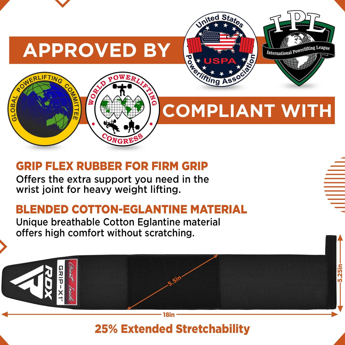 RDX Weight Lifting Wrist Wraps with Gym Straps, Elasticated 18” Cotton Wrap, 60CM Anti Slip Workout Strap Support, Bodybuilding Deadlifting Powerlifting Fitness Gymnastics Strength Training, Men Women