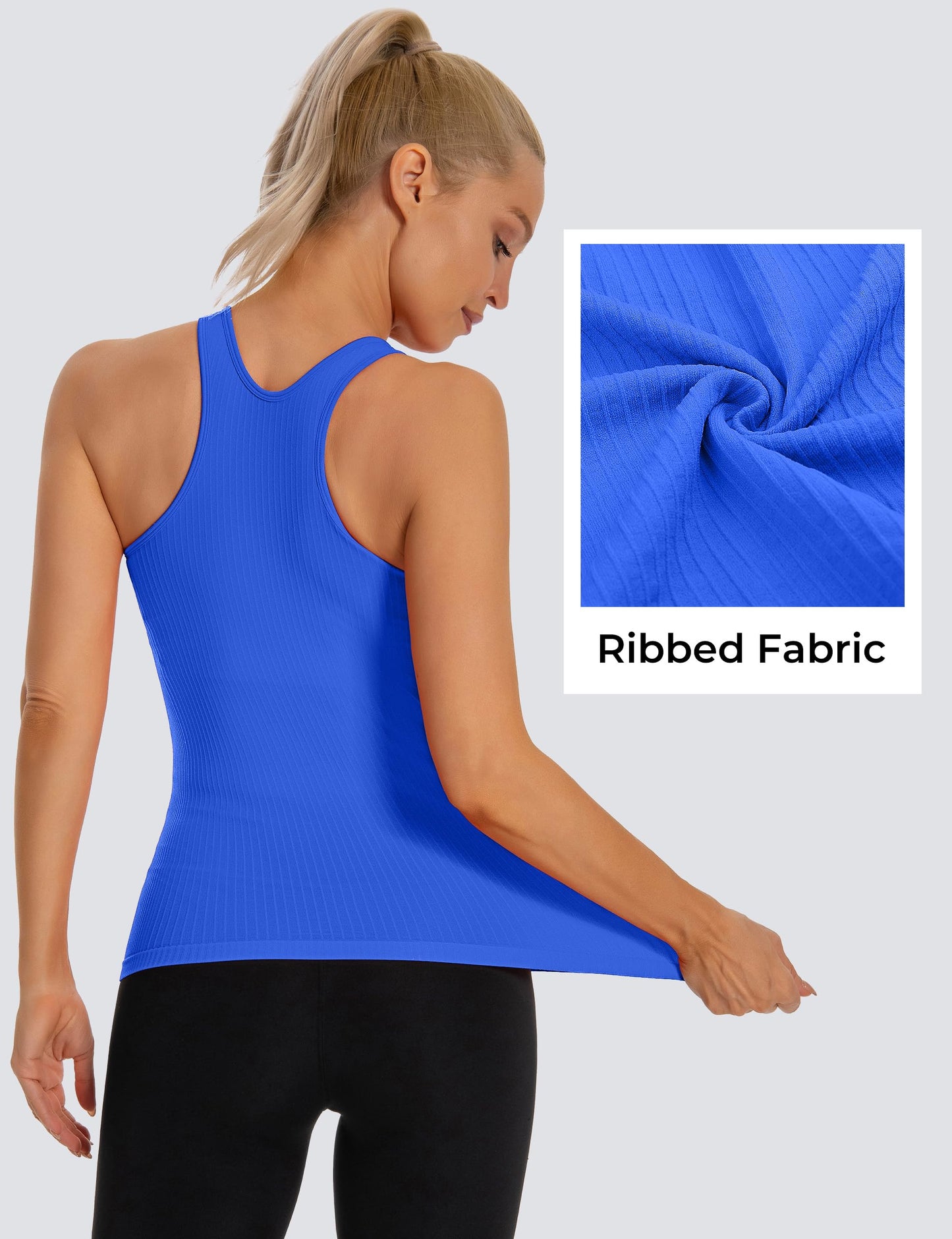 MathCat Seamless Workout Tank Top for Women with Built in Bra, Padded Racerback Ribbed Athletic Yoga Camisole (XS-XL)