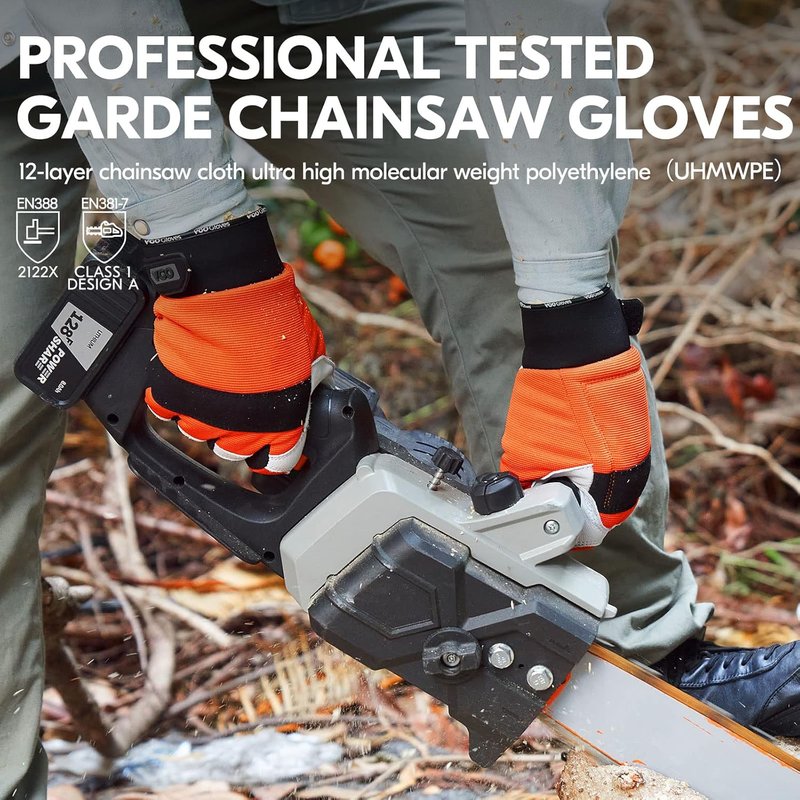 Chainsaw Gloves - 12-Layer Protection for Left Hand | Goat Leather Work Gloves for Mechanics