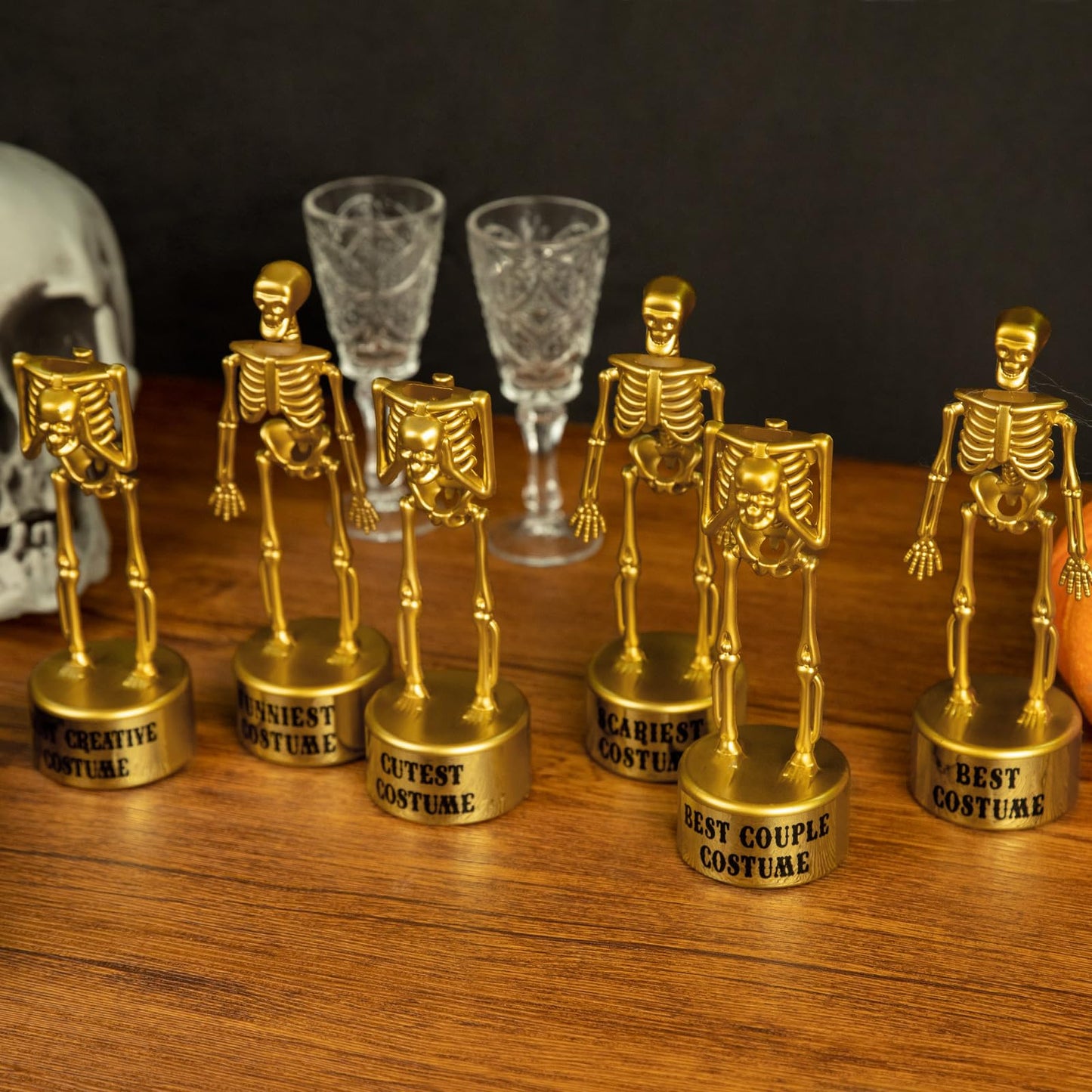 ORIENTAL CHERRY Halloween Party Supplies - 4 Pack 6 Pack Golden Best Costume Skeleton Trophies for Kids Adults Contest Awards Prizes - 6 Pack