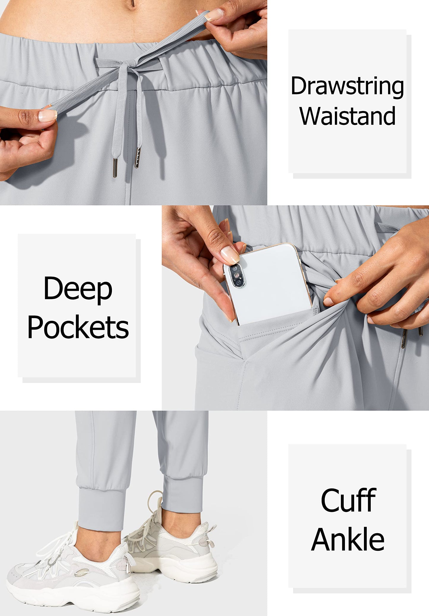 SANTINY Women's Joggers Pants Pockets Drawstring Running Sweatpants for Women Lounge Workout Jogging(Bright Grey_XXL)