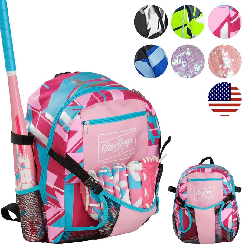 Rawlings T-Ball & Youth Baseball Backpack - Stylish Pink Equipment Bag for Kids