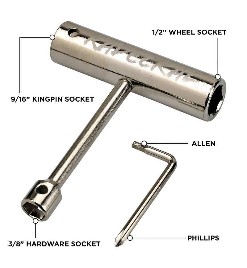 RADECKAL Compact Pocket Skate Tool- T Tool All in One Skate Tool for Skateboards, Longboards, Mini Skateboards, and Cruisers- Collapses to a Compact Size to Fit in Your Pocket (Silver)