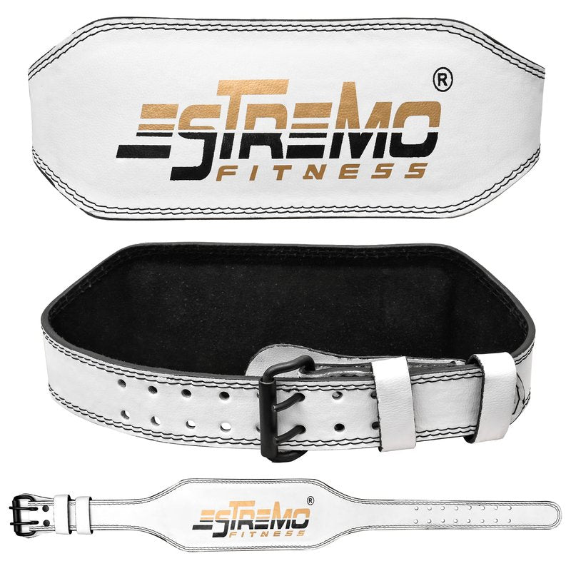 Weight Lifting Belt Genuine Leather 6 Inches Wide Lifting Belt for Men and Women, Gym Belts for Weightlifting, Powerlifting and Deadlift, Gym Lifting Belt - Durable & Comfortable - White (Medium (28"-34"))