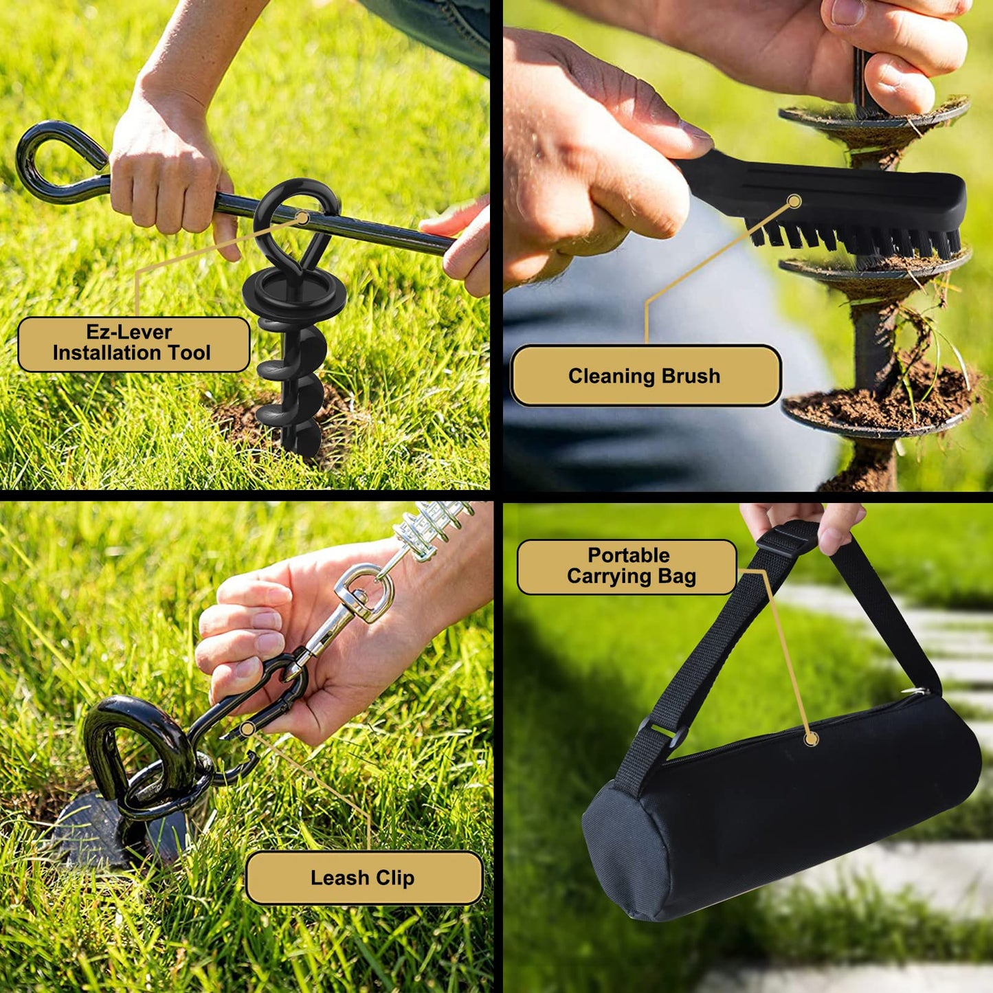 Eurmax USA 2-Pack Heavy Duty Dog Tie Out Stake, No-Tangle In Ground Anchor Runner for Large Dogs up to 210 Lbs - Perfect for Yard, Beach and Camping (Medium,Black)