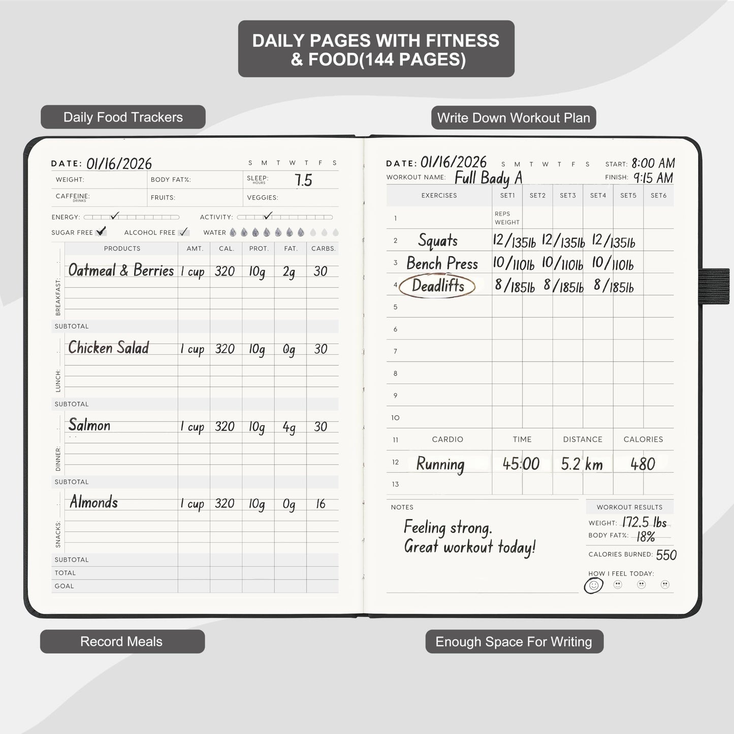 &And Per Se Workout and Food Journal – Fitness Journal with Daily Diet Tracker & Gym Exercise Log Book for Men & Women – Undated, A5 Size, Leather Hardcover (Light Green)