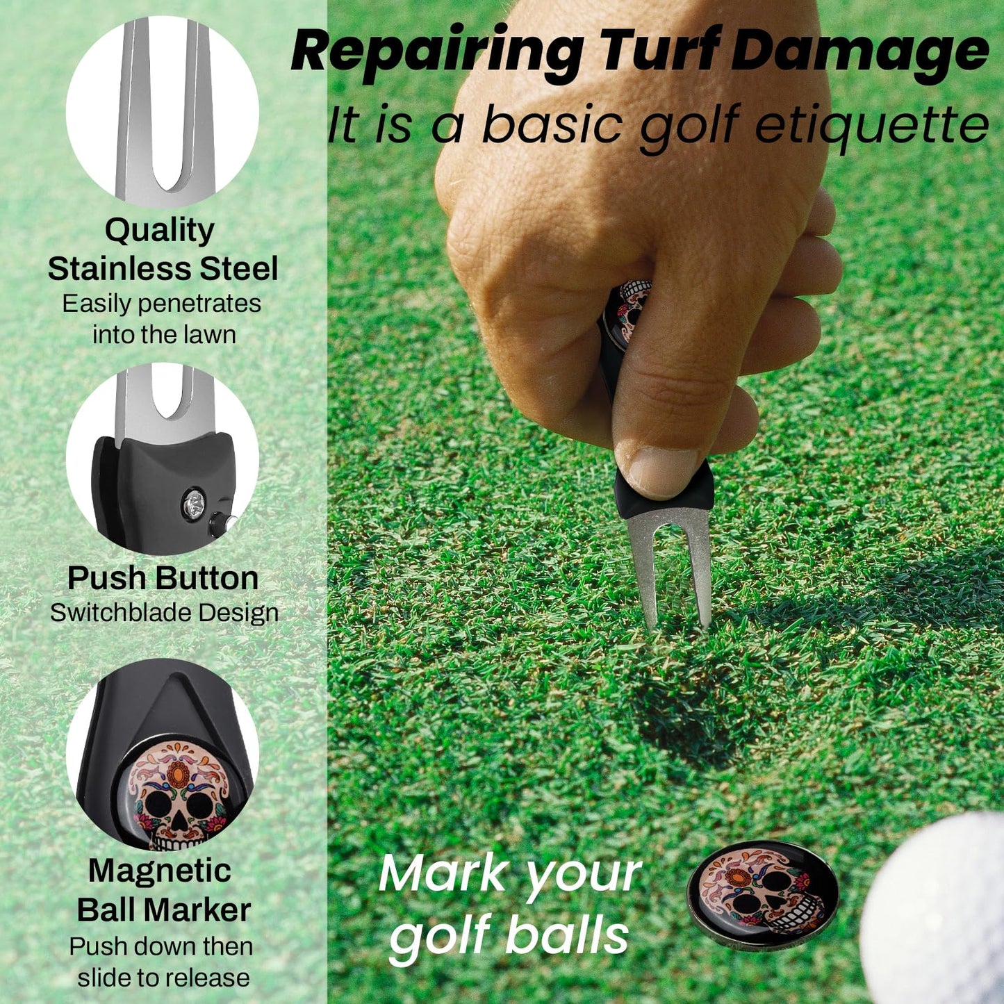 BAPOTH 5-in-1 Golf Accessories for Men,5 oz Non-Leaking Stretchable Golf Club Cleaner, 23.6 * 15.7 in Golf Towel,3 Patterns Golf Ball Marker Set,Golf Divot Tool with Magnetic Marker,with Gift Box