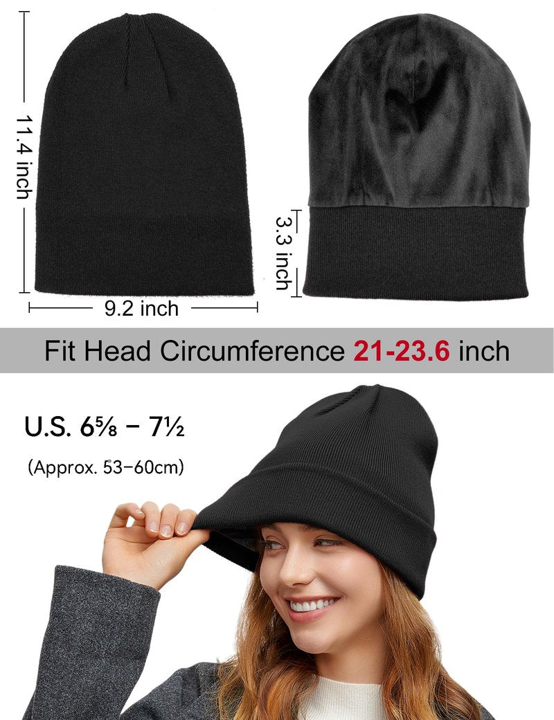 Fleece Lined Wool Beanie for Men Women, Knit Winter Hats Warm Cuffed Stocking Skull Cap Fashion Slouchy Beanies, Black