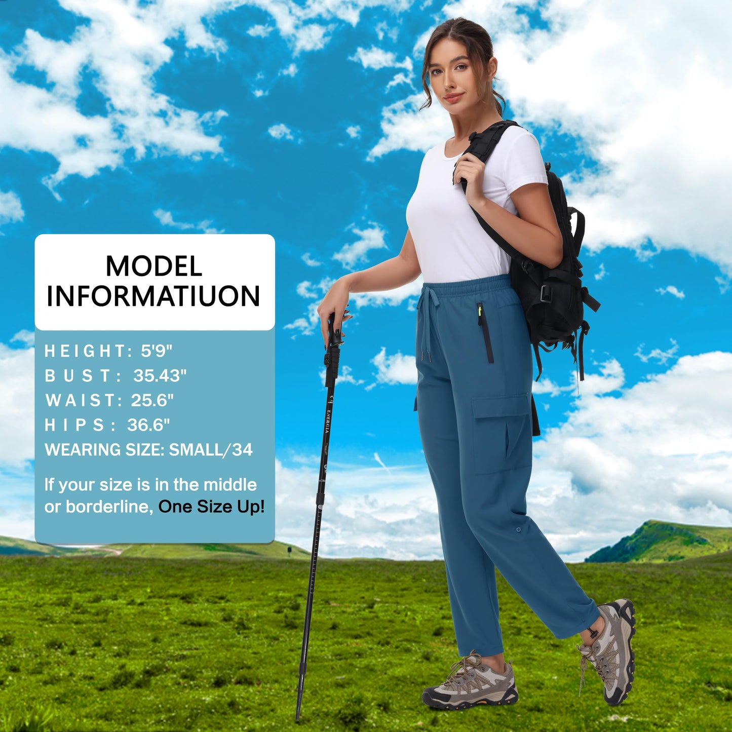 MIVEI Women's Hiking Cargo Pants Quick Dry Lightweight Water Resistant UPF 50 Travel Athletic Pants Zipper Pockets Petite