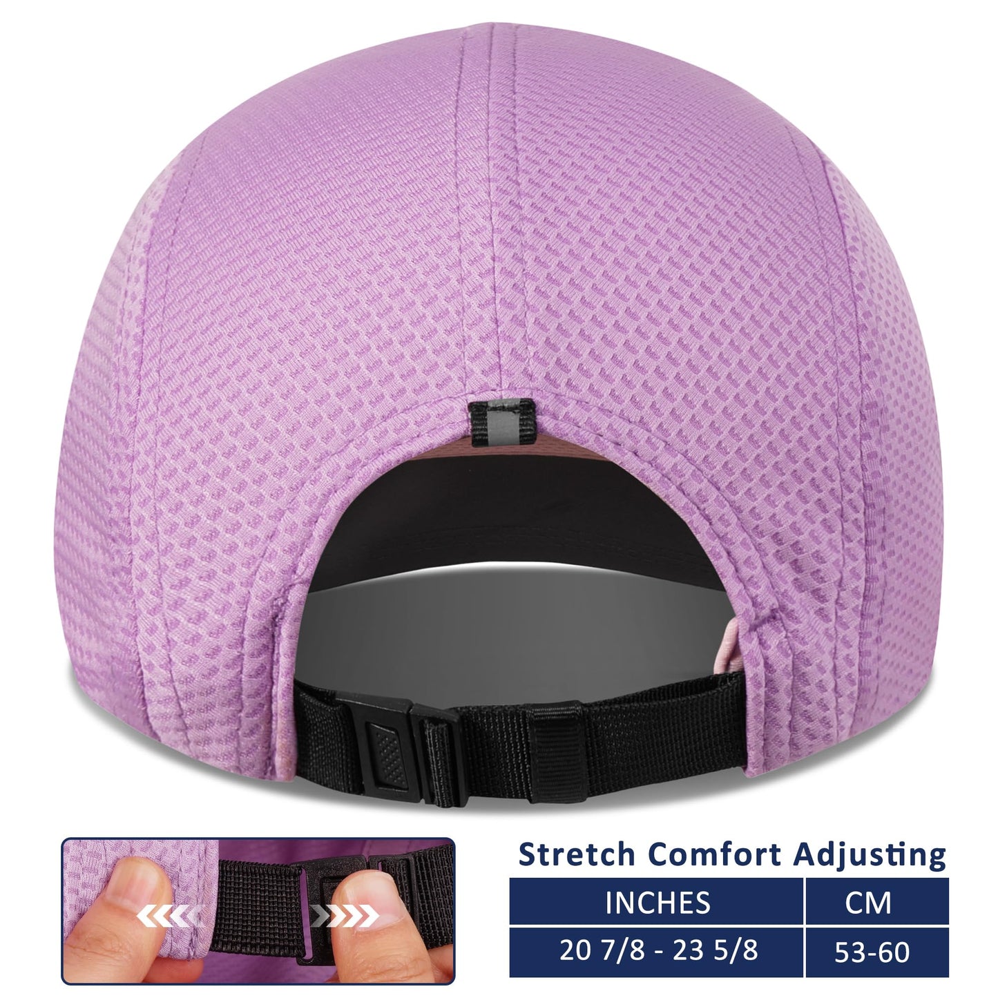 GADIEMKENSD Women's Race Day Running Hat Performance Mesh Baseball Cap Ventilation, Lightweight, Reflective Safety Ponytail Hats for Exercise Golf Hiking Beach Workout Gym Light Purple