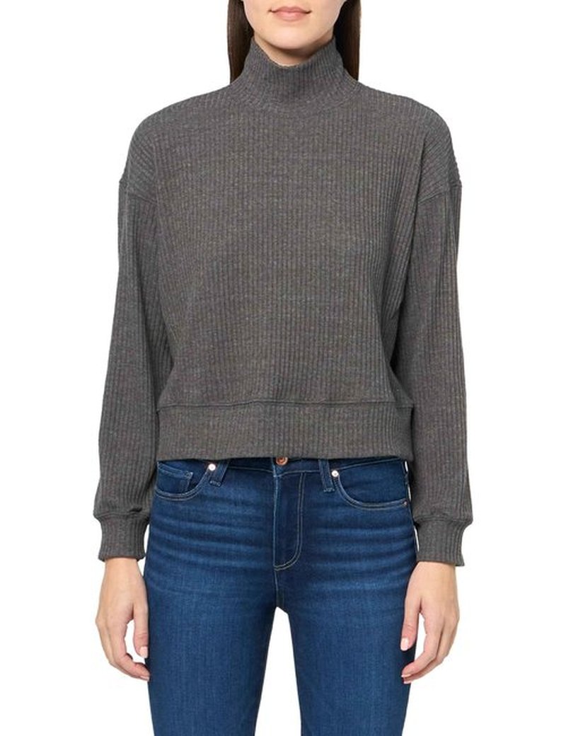 VELVET BY GRAHAM & SPENCER Women's Georgia Triblend Cozy Rib Sweater, Charcoal