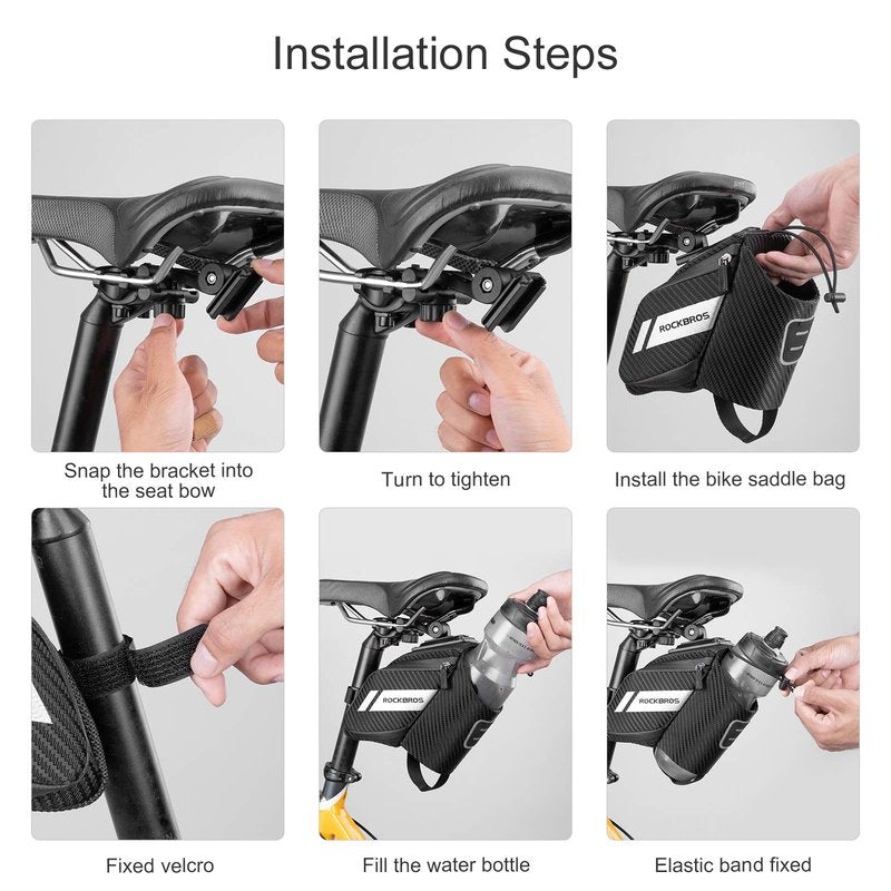 ROCKBROS Bike Saddle Bag Bike Seat Bag with Water Bottle Holder Bicycle Bag Under Seat Waterproof for Road Bike