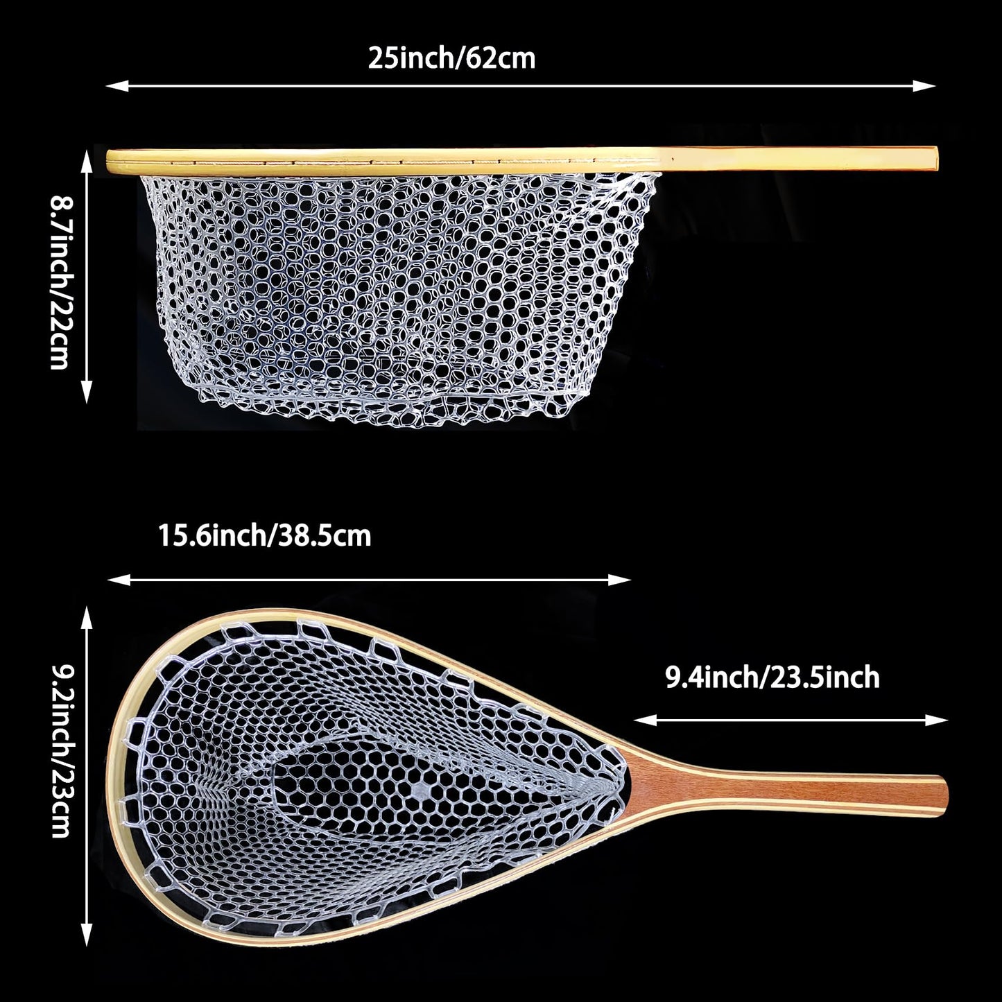 Aventik Fly Fishing Landing Net for Trout Soft Rubber Ghost Mesh Catch and Release Wooden Frame Lightweight and Tangle-Free(HWRN08)