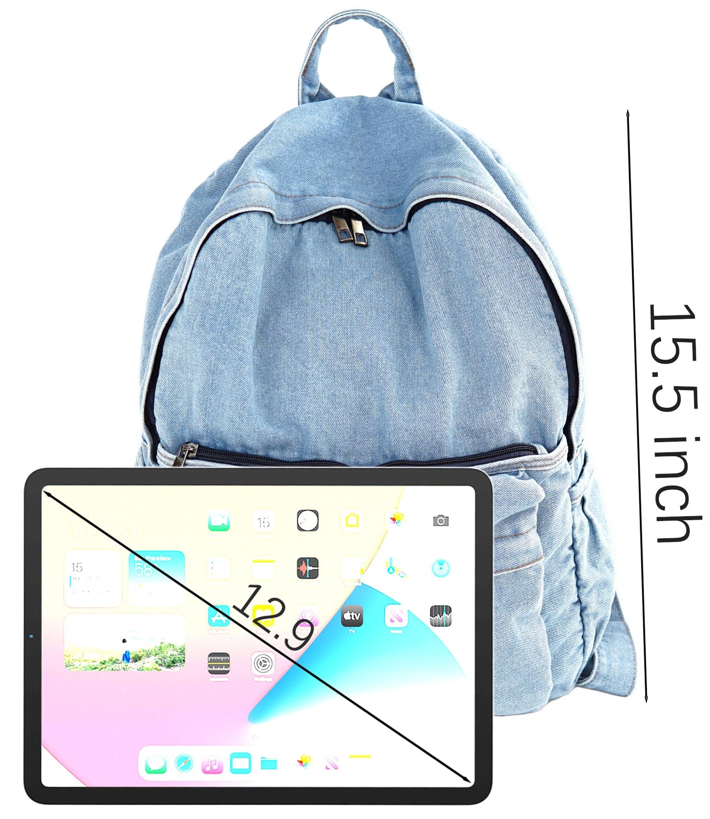 YunZh Denim Backpack Casual Style Lightweight Jeans Backpacks Classic Retro Travel Daypack