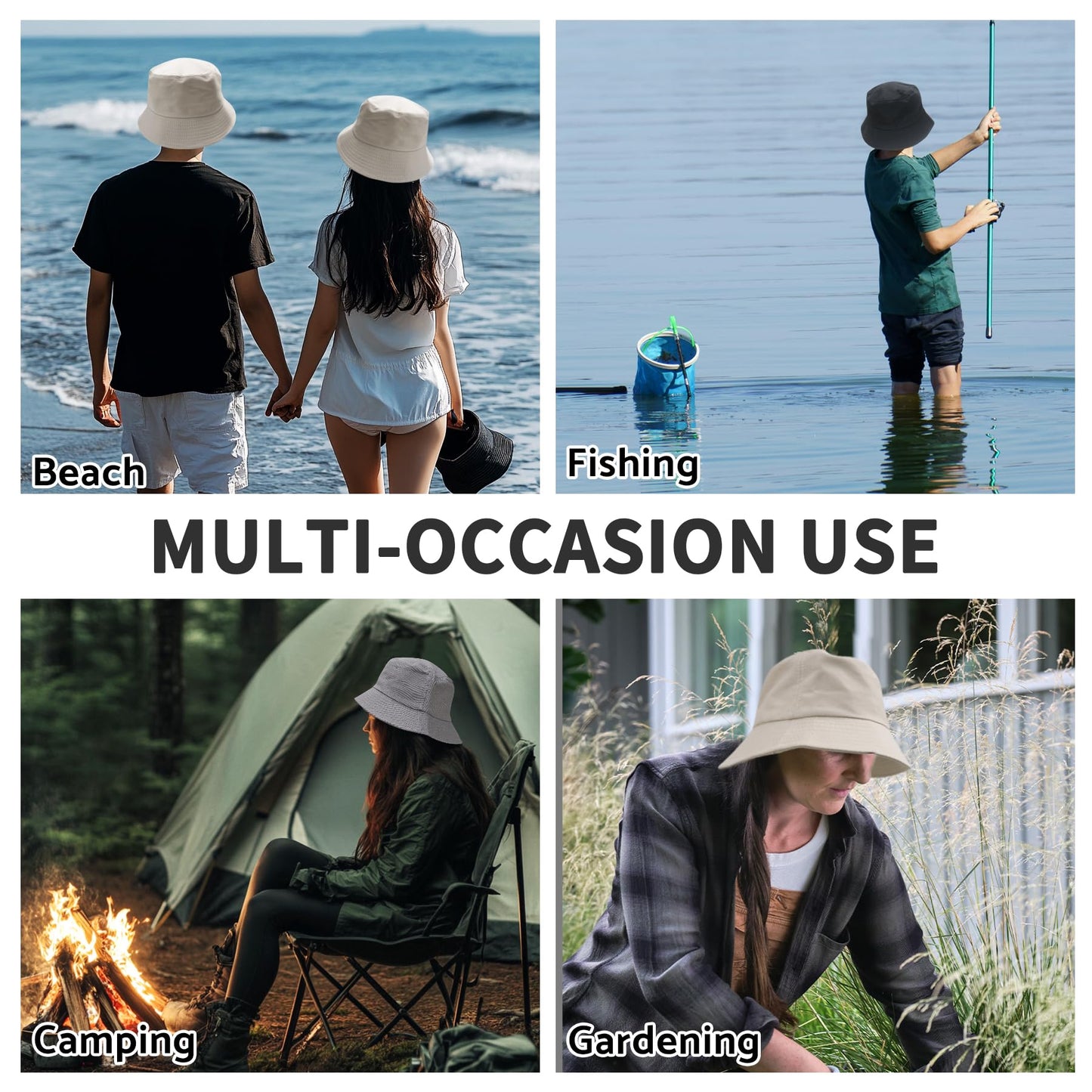 NPQQUAN Bucket Hats for Men Women Packable Foldable Sun Hats for Women Beach Travel Cap Black