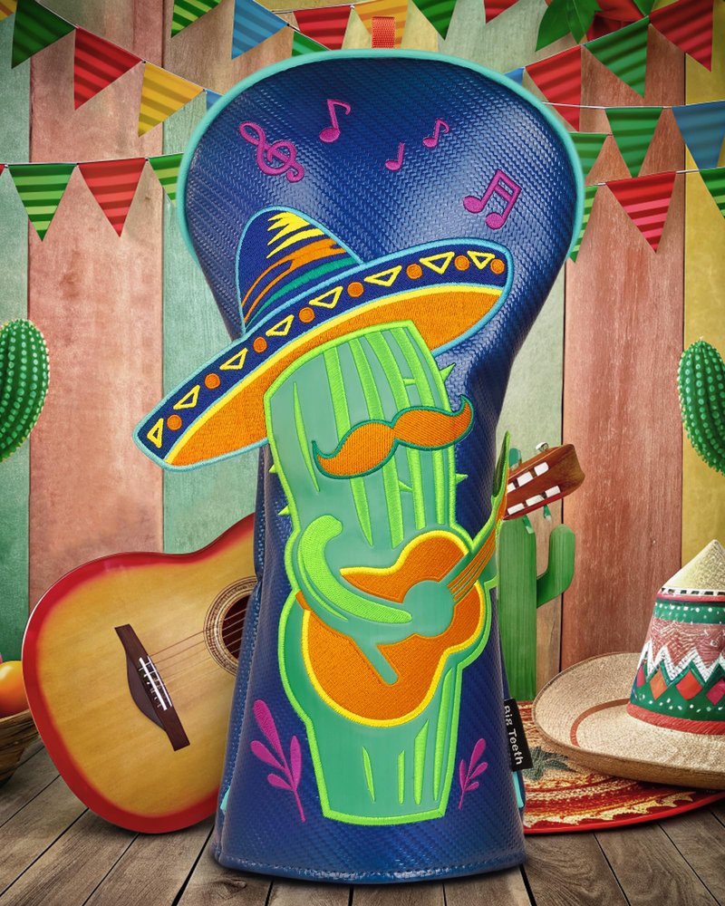 Big Teeth Mexican Style Driver Headcover, Funny Golf Club Head Cover Driver Headcover, Funny Cactus Guitar Player, Golf Club Driver Covers Blue Color