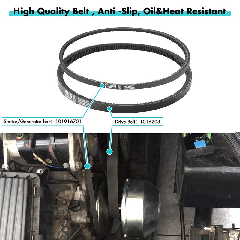10L0L 101916701, 1016203 Golf Cart Drive Belt & Starter Generator Belt for Club Car DS 1997-UP, Precedent 2004-UP Gas Models with FE290 and FE350 Engine, Club Car Drive and Starter Belt Kit