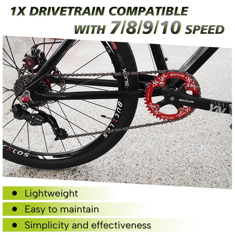 BUCKLOS MTB Mountain Bike Single Speed Square Taper Crankset -170mm Cranksets Bicycle Crank Set with 104BCD 32/34/36/38/40/42T Round/Oval Chainring Fit for Ebike/Commuter Bike