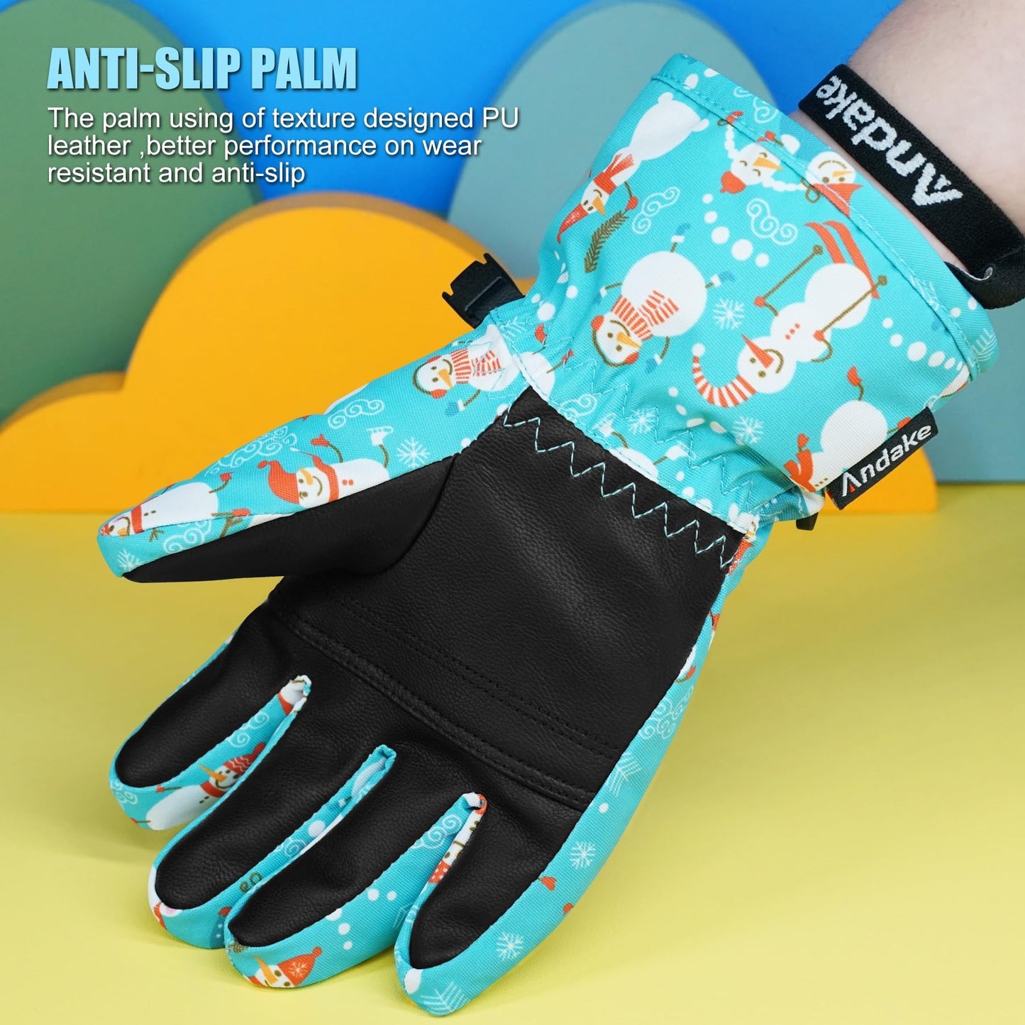 Andake Waterproof &Breathable Kids Snow Gloves 2-10Y Toddler Winter Warm Ski Gloves Kids Mittens for Boys Girls