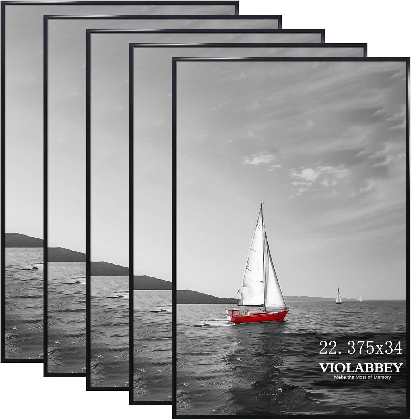 VIOLABBEY Black Poster Frame Set of 5 - 22.375 x 34 Inch Wall Mounting for Vertical or Horizontal Display