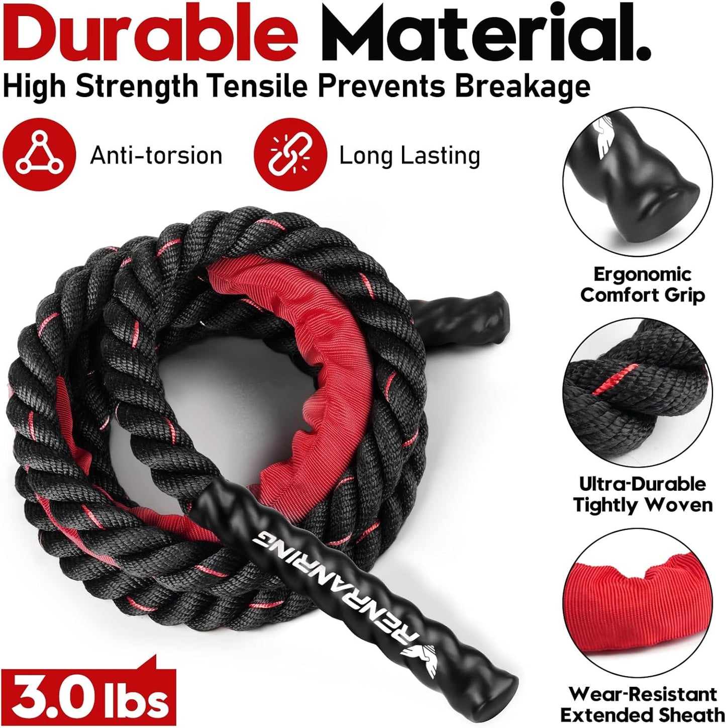 Weighted Jump Rope - Heavy Skipping Rope for Fitness | 3lb, 4lb, 5lb Options for Strength & Muscle Building