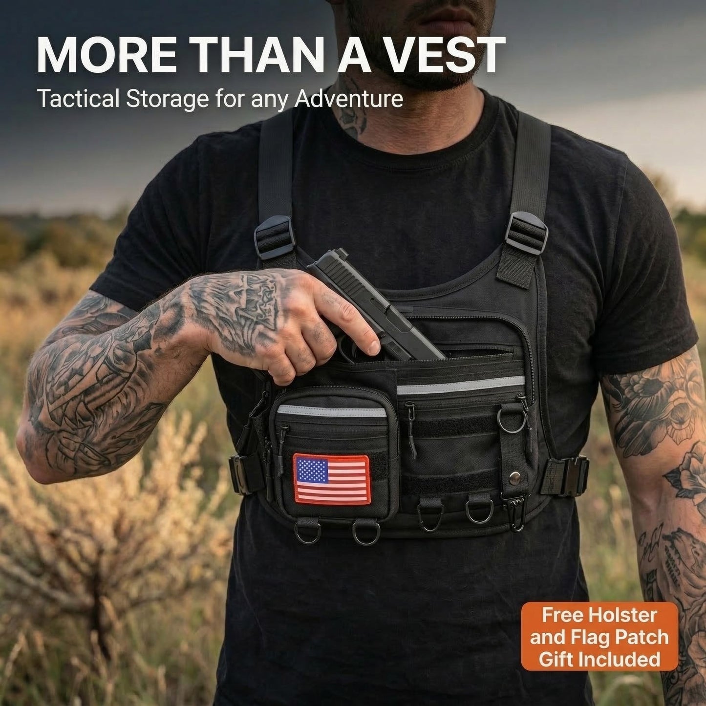 Tekunari Running Chest Pack for Men & Women with Gun Holster, Tactical Chest Rig & Running Bag, Concealed Carry Chest Bag & Chest Pack, RFID Blocking EDC for Hiking & Outdoor Sports