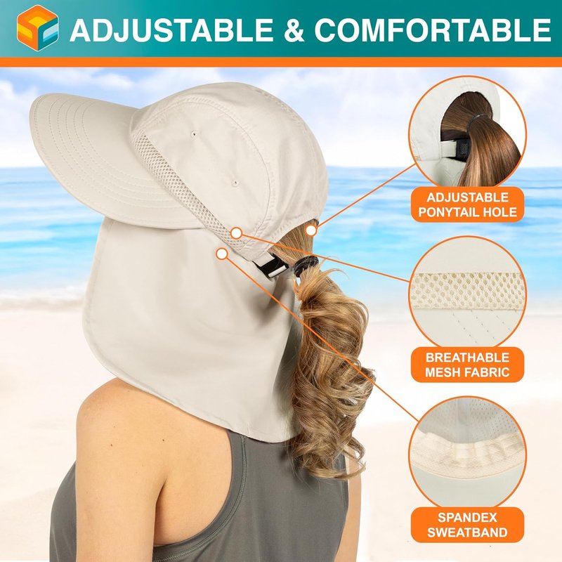 Women's Sun Hat UPF 50+ - Wide Brim UV Protection with Ponytail Hole & Neck Flap | Ideal for Gardening, Fishing & Hiking