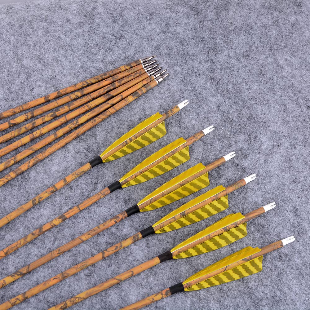 ZSHJGJR 30” Archery Carbon Arrows Hunting Arrows with 4” Turkey Feather Removable Tips Targeting Practice Arrows 500 Spine for Compound & Recurve & Traditional Bow 6/12pcs (6)