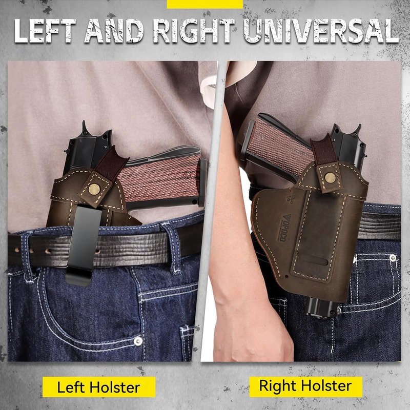 Universal Leather Gun Holster - IWB/OWB Concealed Carry for Glock, Taurus, Sig, M&P | Fits Most Pistols
