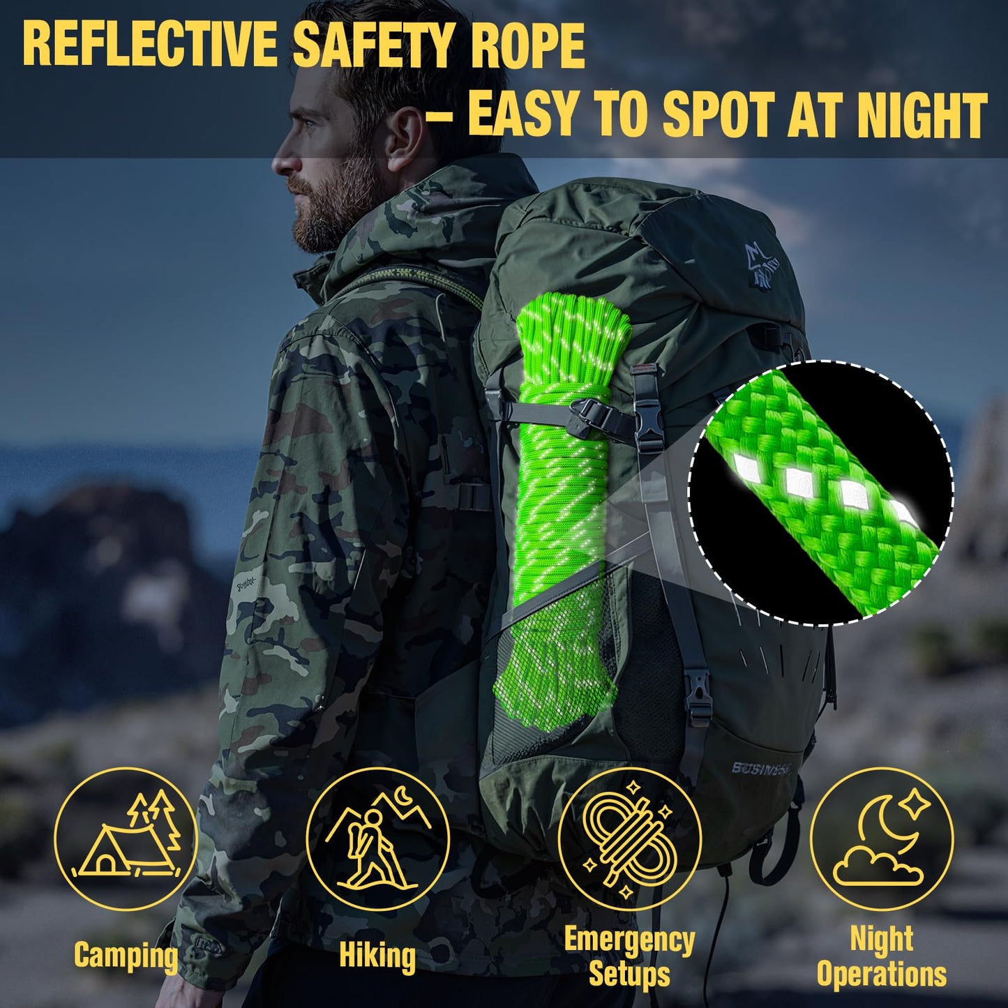 TRIBERION Reflective Paracord Rope 750 lb - 1000ft 5/32" Parachute Cord 4MM 12-Strand para Cord - Heavy Duty Spool String for Survival,Camping Gear, Survival Bracelet, Clothesline - Neon Green