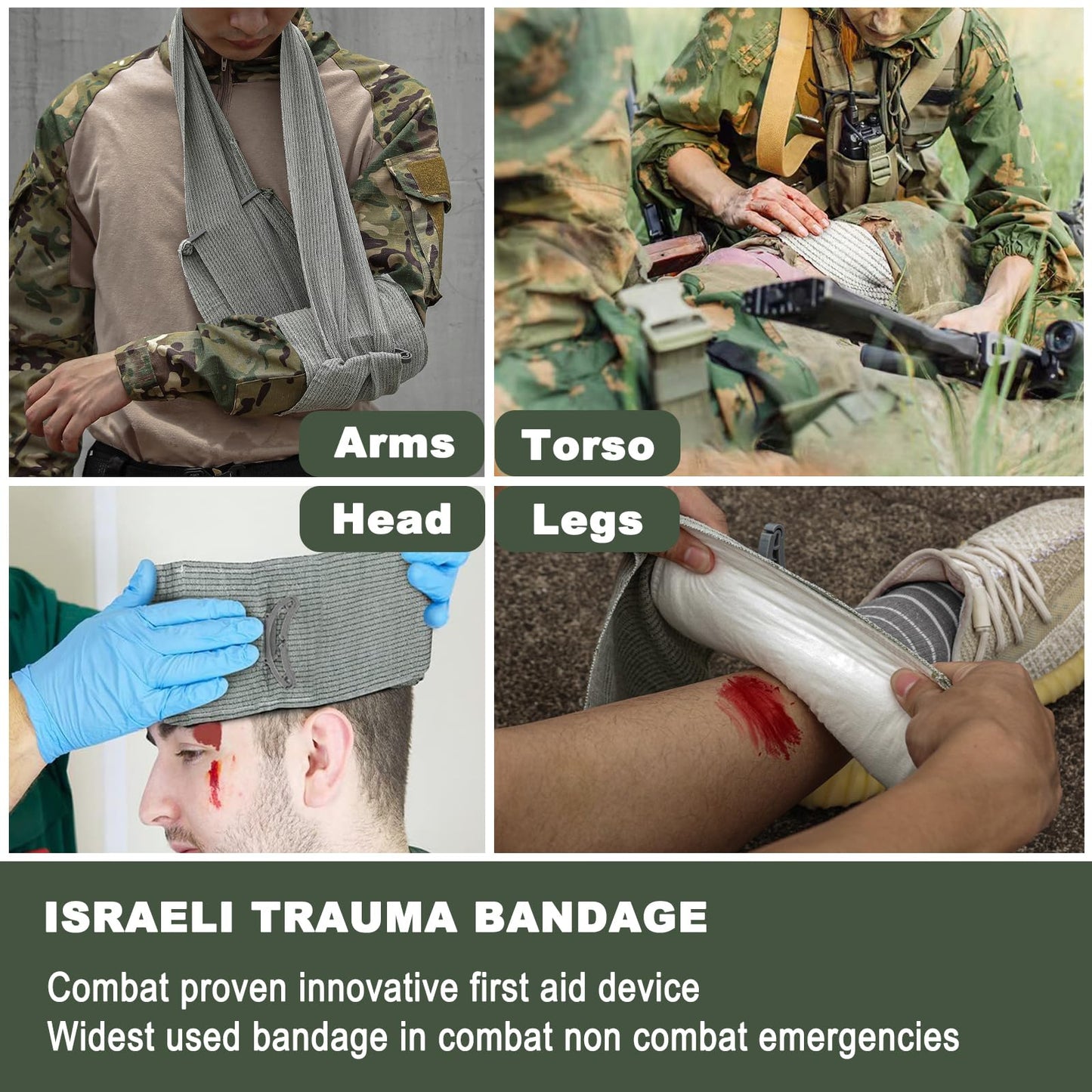 Upgrade Israeli Style Emergency Bandage, 8Pack 6 Inch Compression Bandage for Emergency Wound Dressing, First Aid and IFAK Trauma Military (6Inch-8Pcs)