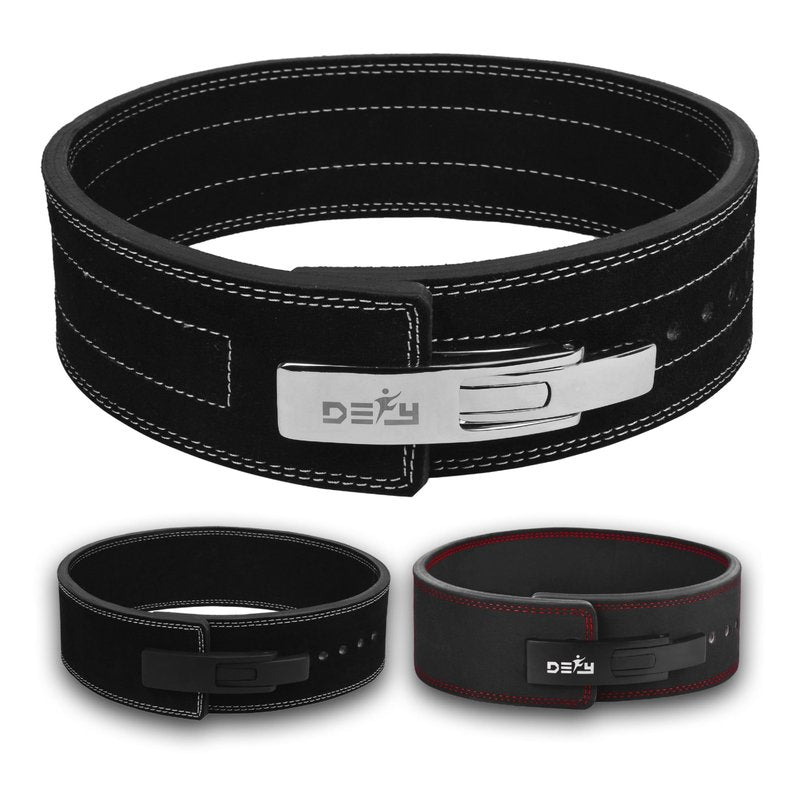 DEFY Weightlifting Lever Belt – 4” Wide Powerlifting Strongman Gym Belt for Men & Women – 10MM Lever Belt for Lower Back Support, Workout, Deadlift & IPF Bodybuilding (Black Embossed, Medium)