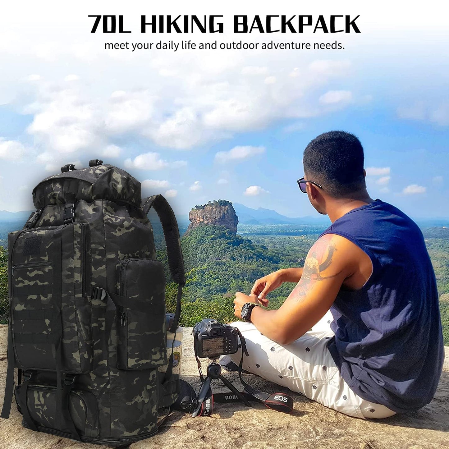 W WINTMING Hiking Backpack for Men 70L/100L Camping Backpack Military Rucksack Molle 3 Days Assault Pack for Climbing