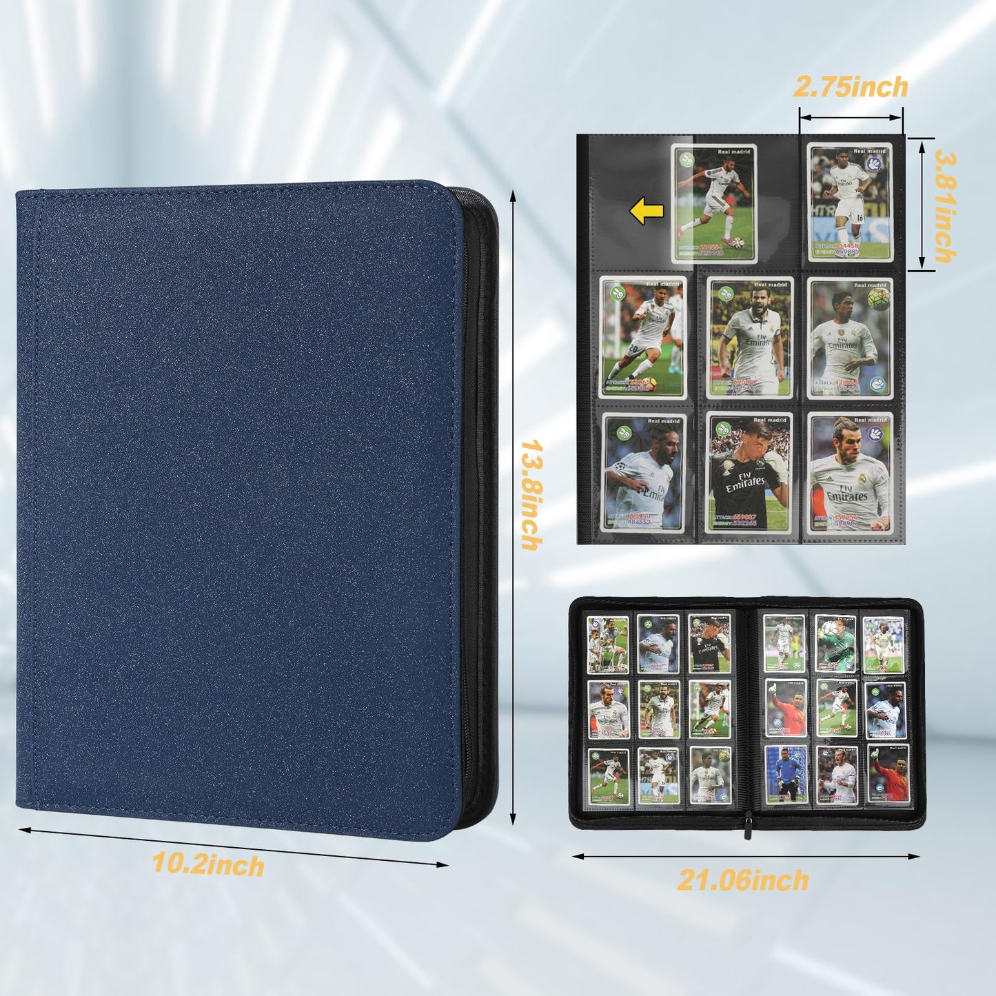 Trading Card Binder 9 Pocket, GERMUN PU Cover Card Binder for 540 Cards, Premium Trading Card Collection Binder, Double Sided Pocket Card Album for MTG, TCG (Blue)