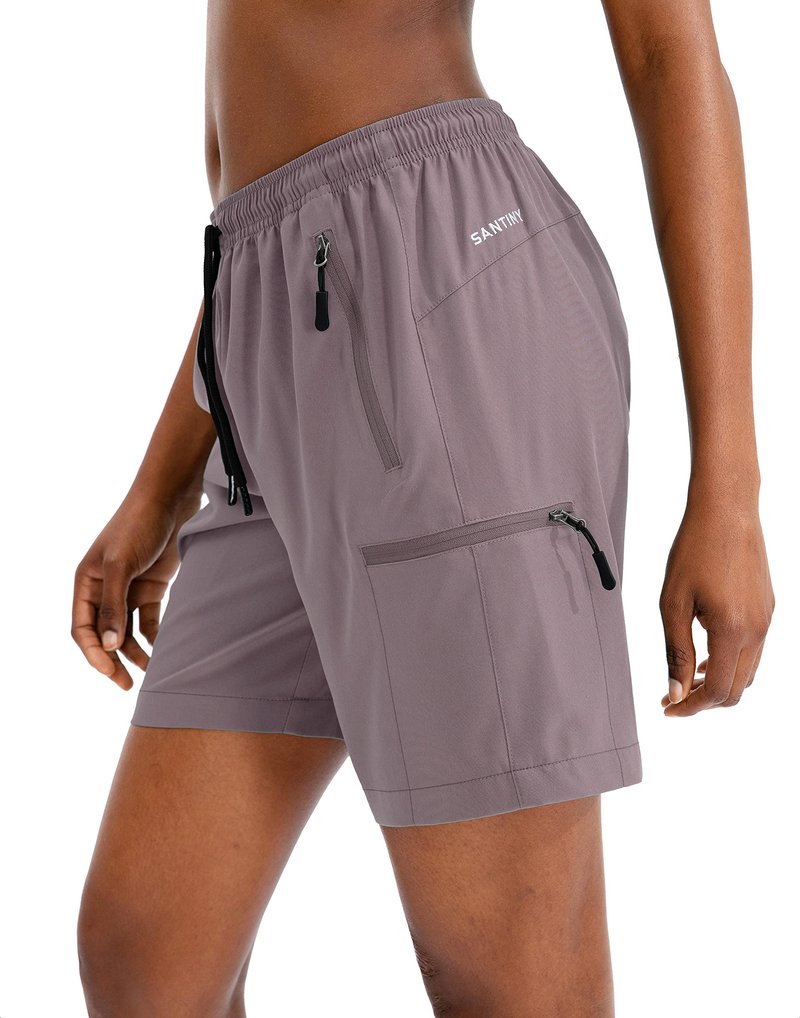 SANTINY Women's 5''/ 7''/9'' Hiking Cargo Shorts Quick Dry Lightweight Summer Shorts for Women Athletic Golf Zipper Pockets(Dusty Purple_S)