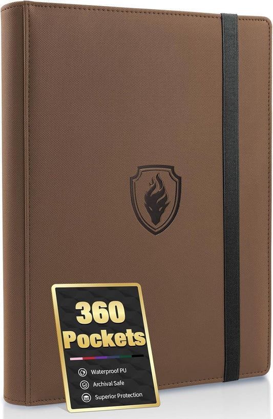 Premium 9 Pocket Card Binder - Sturdy PU Cover Trading Card Album for 360 Cards | Brown