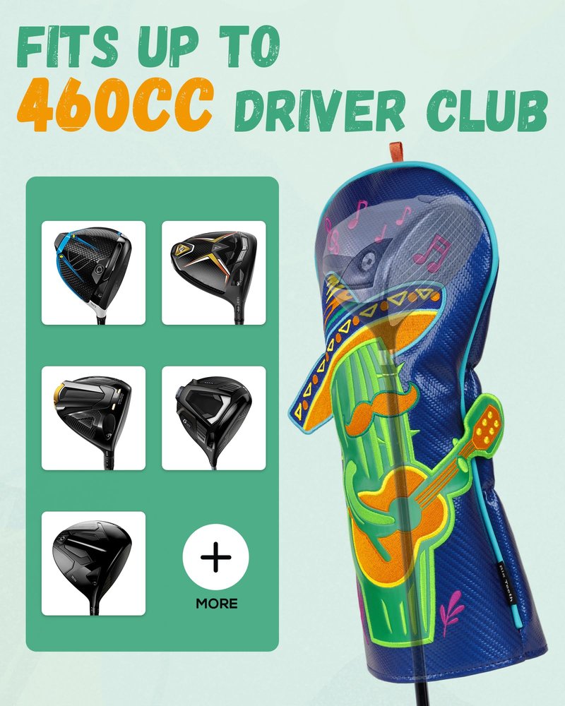 Big Teeth Mexican Style Driver Headcover, Funny Golf Club Head Cover Driver Headcover, Funny Cactus Guitar Player, Golf Club Driver Covers Blue Color