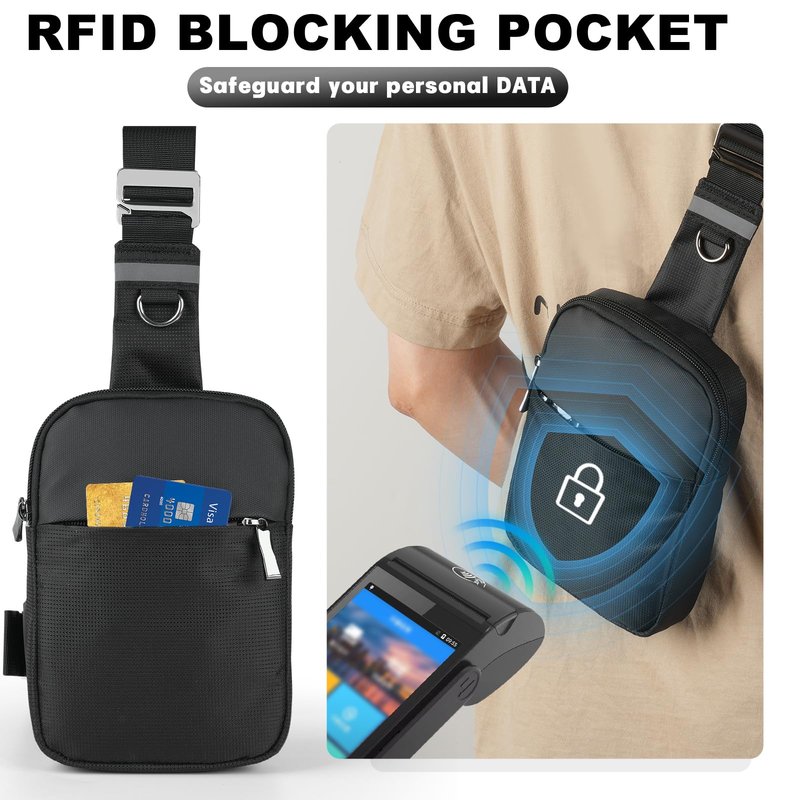 BROADREAM Mini Mens Sling Bag, Waterproof Crossbody Sling Bags with Adjustable Strap & RFID Blocking, Lightweight Casual Phone Chest Shoulder Bag for Travel Hiking (Black)