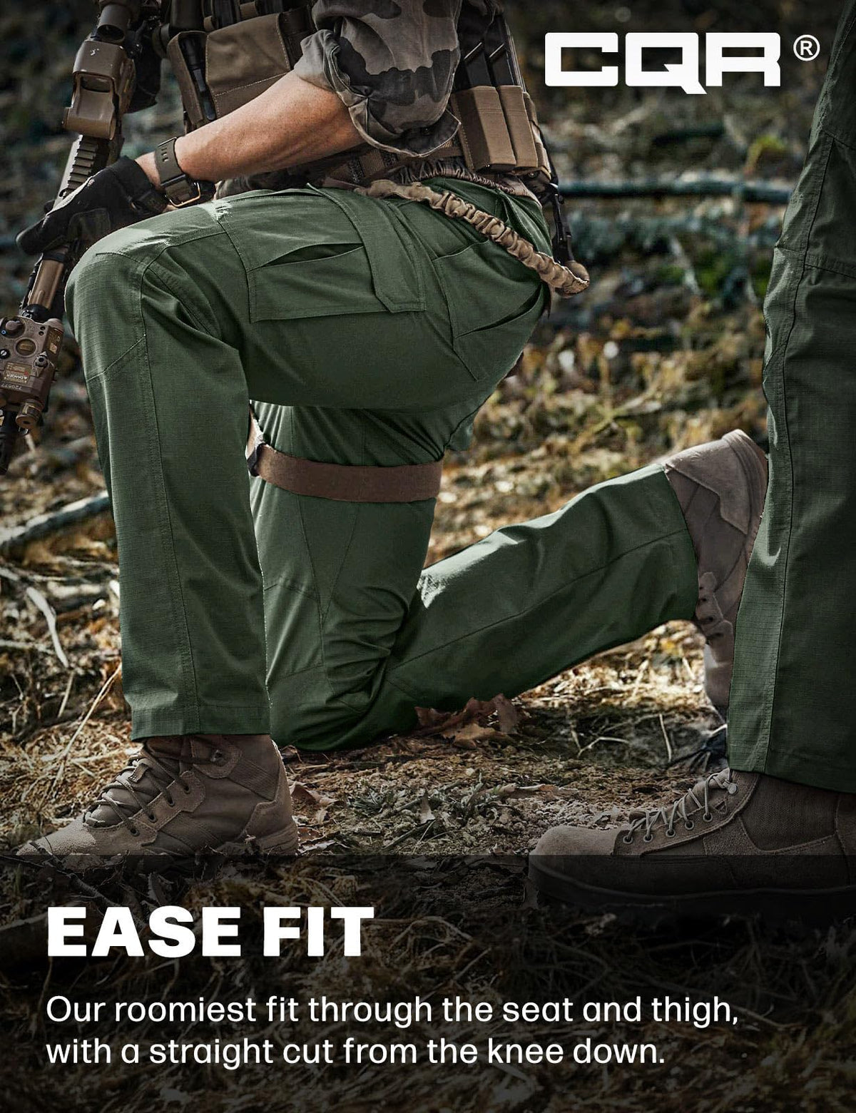 CQR Men's Tactical Pants, Water Resistant Ripstop Cargo Pants, Lightweight EDC Work Hiking Pants, Outdoor Apparel, Raider Green Kelp, 42W x 30L