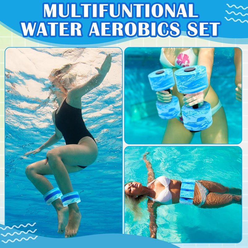 Aquatic Exercise Set - 6 Pcs Water Aerobics Equipment with Large Mesh Bag | Foam Dumbbells & Swim Belt for Weight Loss