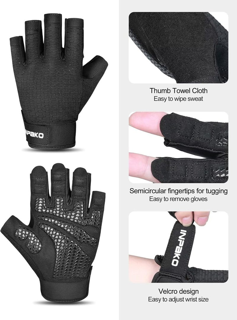 Workout Gloves for Men & Women - Half-Finger Anti-Slip Gym Gloves for Enhanced Grip | Shock-Absorbing, Breathable Black