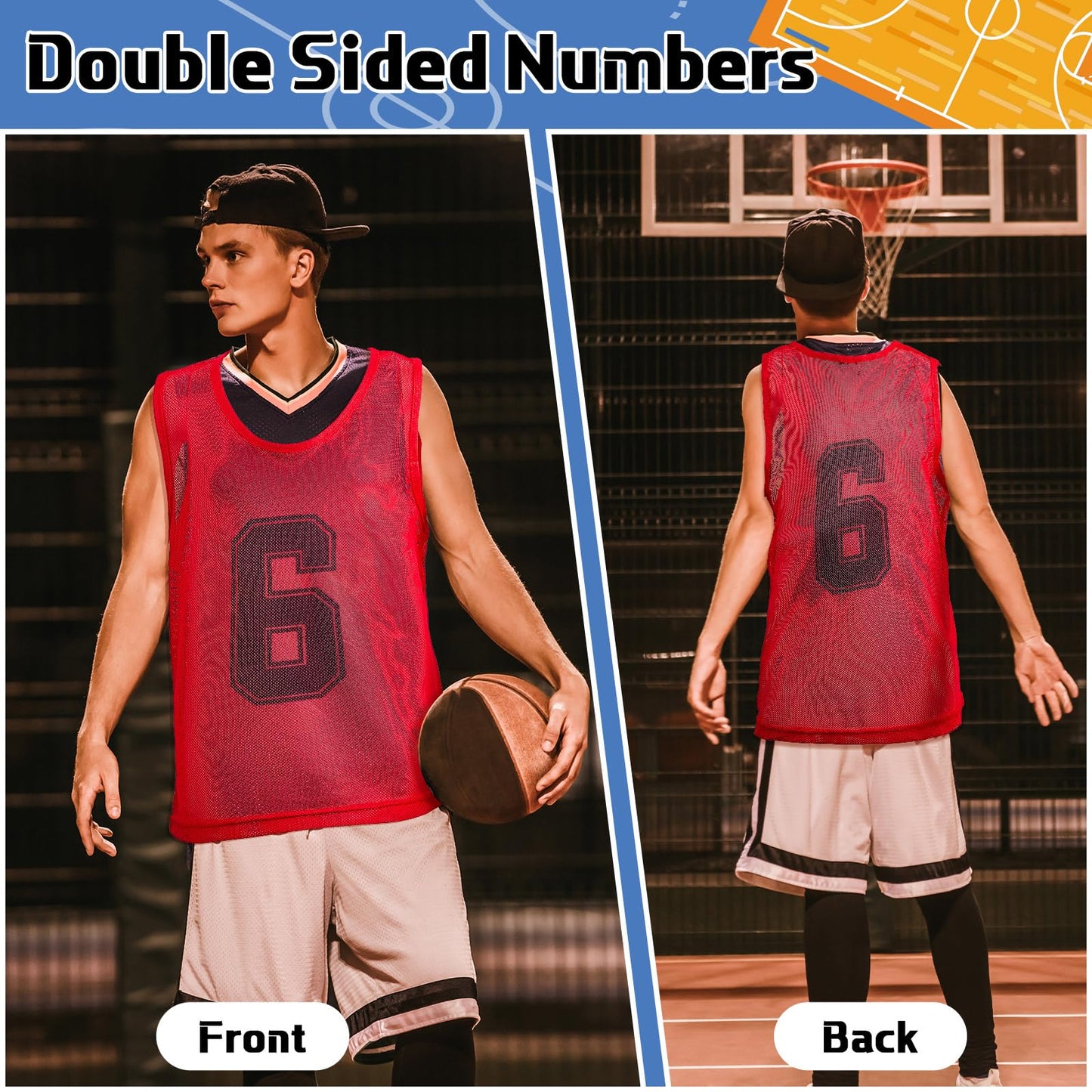 Hercicy 24 Pcs Youth Pinnies Soccer Pinnies Training Vest Adult Mesh Reversible Numbered Football Jersey(Large,Red, Yellow)