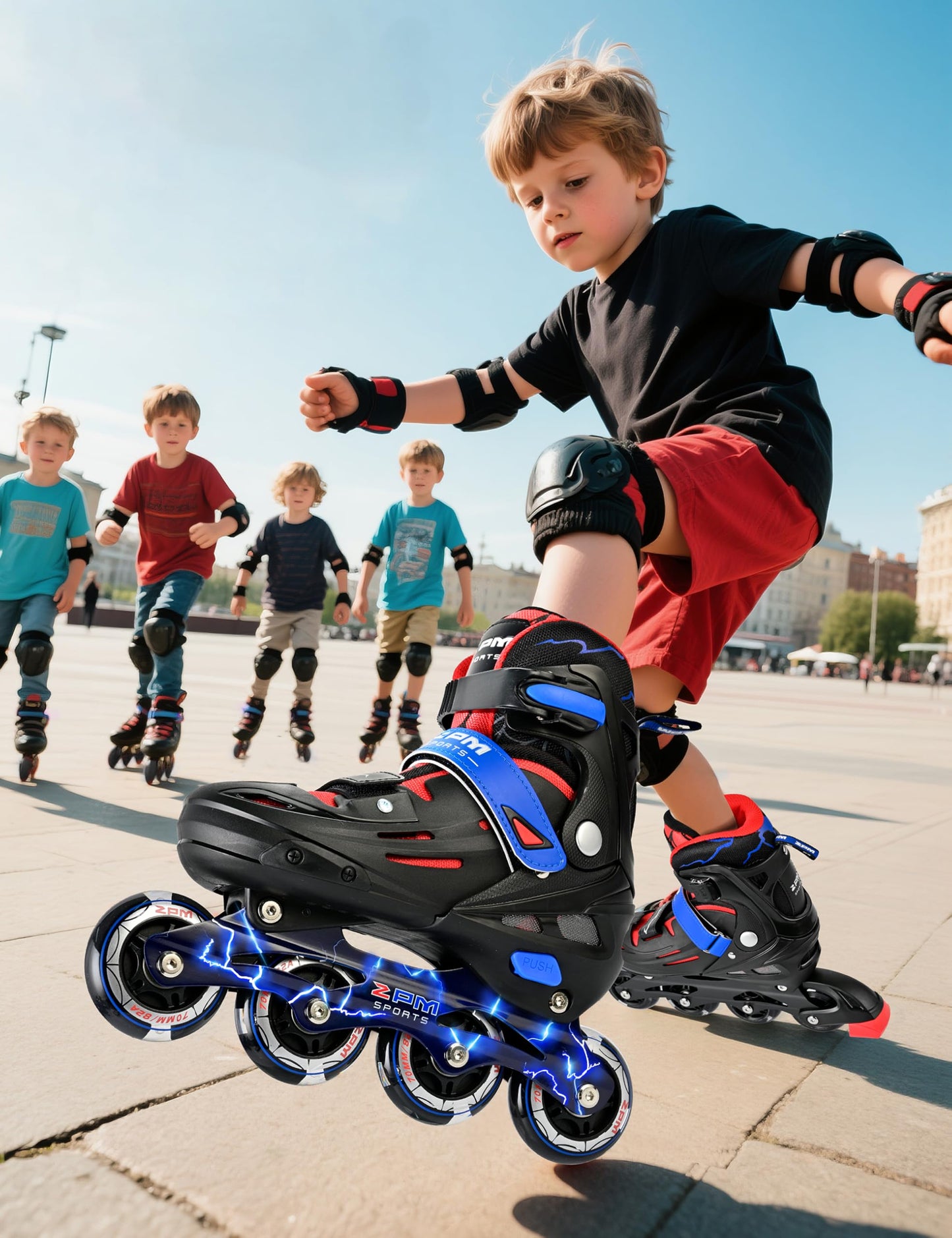 2PM SPORTS Adjustable Inline Skates Kids Boys Ages 5-8 8-12 4-6 6-12 10-12 with Light Up Wheels, Roller Skates Blades for Boys Beginner Youth Indoor Outdoor Size 11C 1 2 3 4 5 6 7 Spider Black