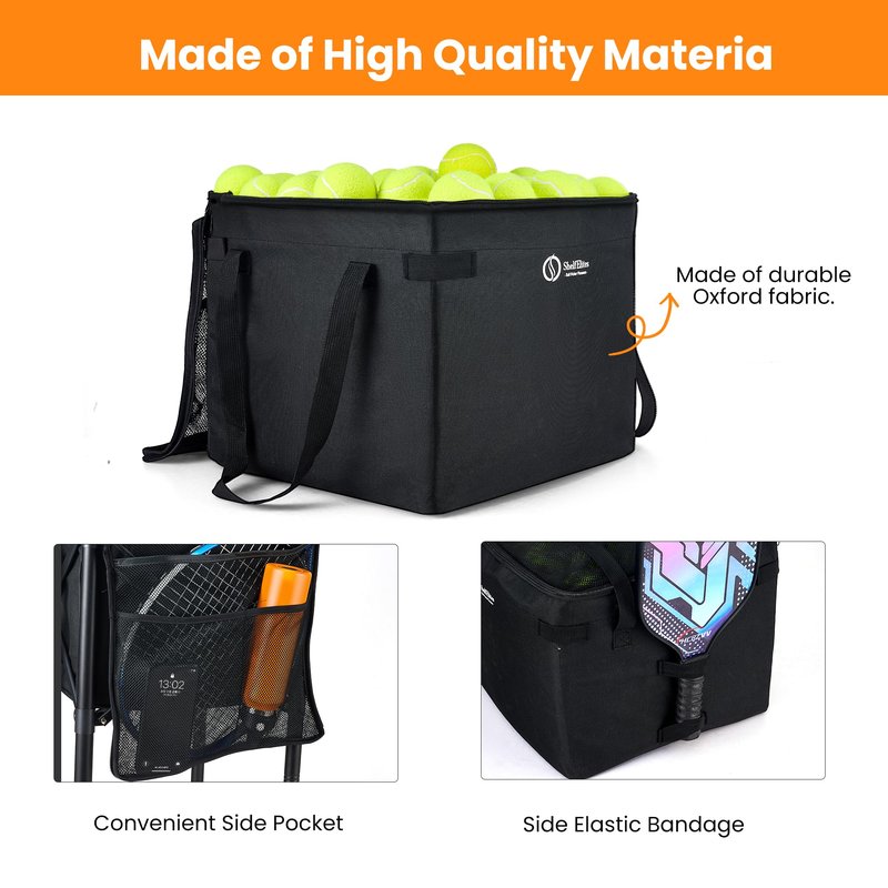 ShelfElites Portable Tennis Ball Hopper & Pickleball Basket, Foldable Tennis Ball Cart with Storage Bag, Multi-Sport Ball Collector for Training & Practice（Big）