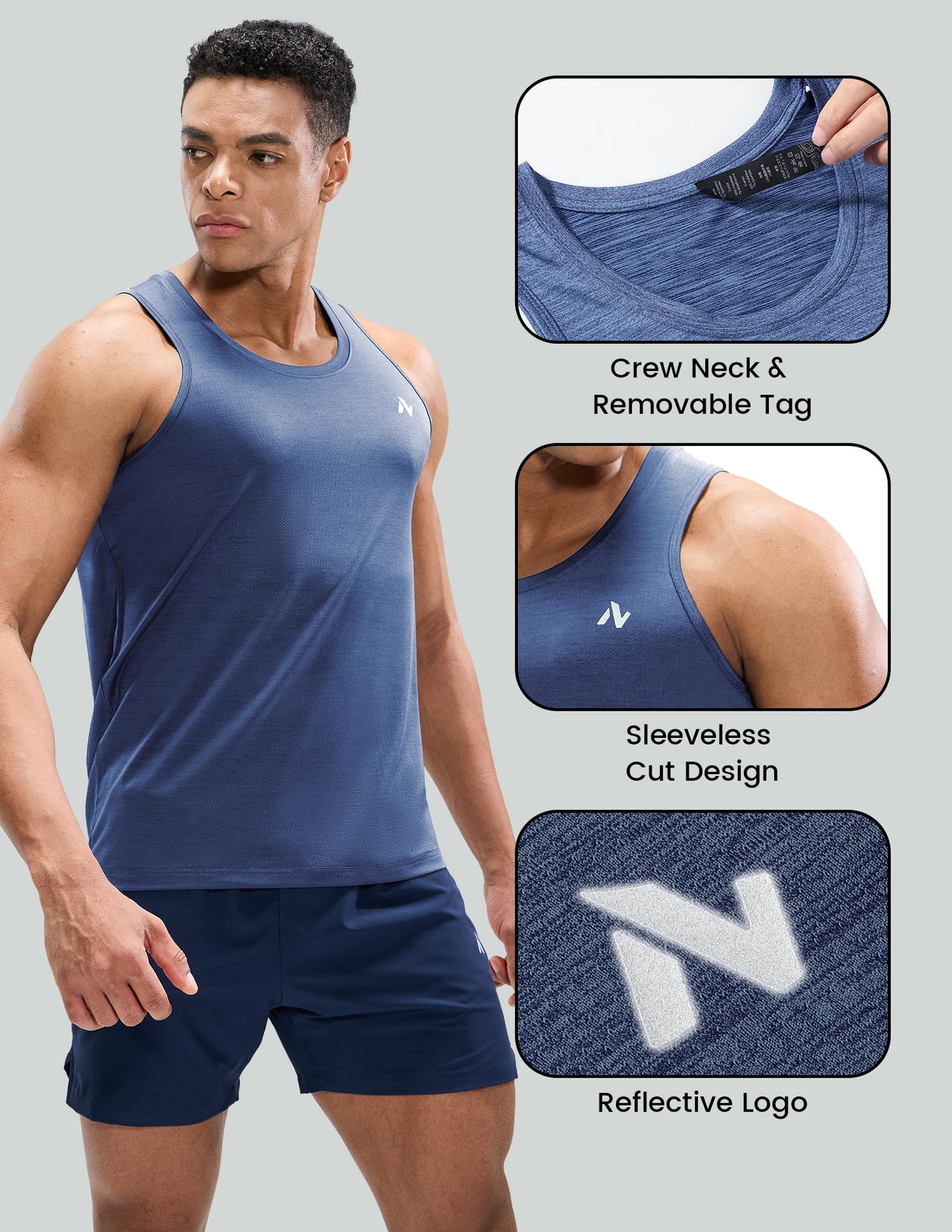 Nepest Men's Quick Dry Workout Tank Top Gym Muscle Tee Fitness Bodybuilding Sleeveless T Shirt Heather Space Blue XXL