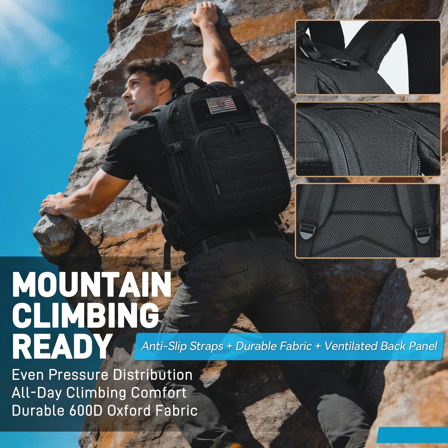 AZULDEZ Military Tactical Backpack for Men, Molle EDC Daypack Work Backpack for Trekking, Army 3 Days Assault Pack & Bug Out Bag with Water Bladder Compartment, Hiking Rucksack