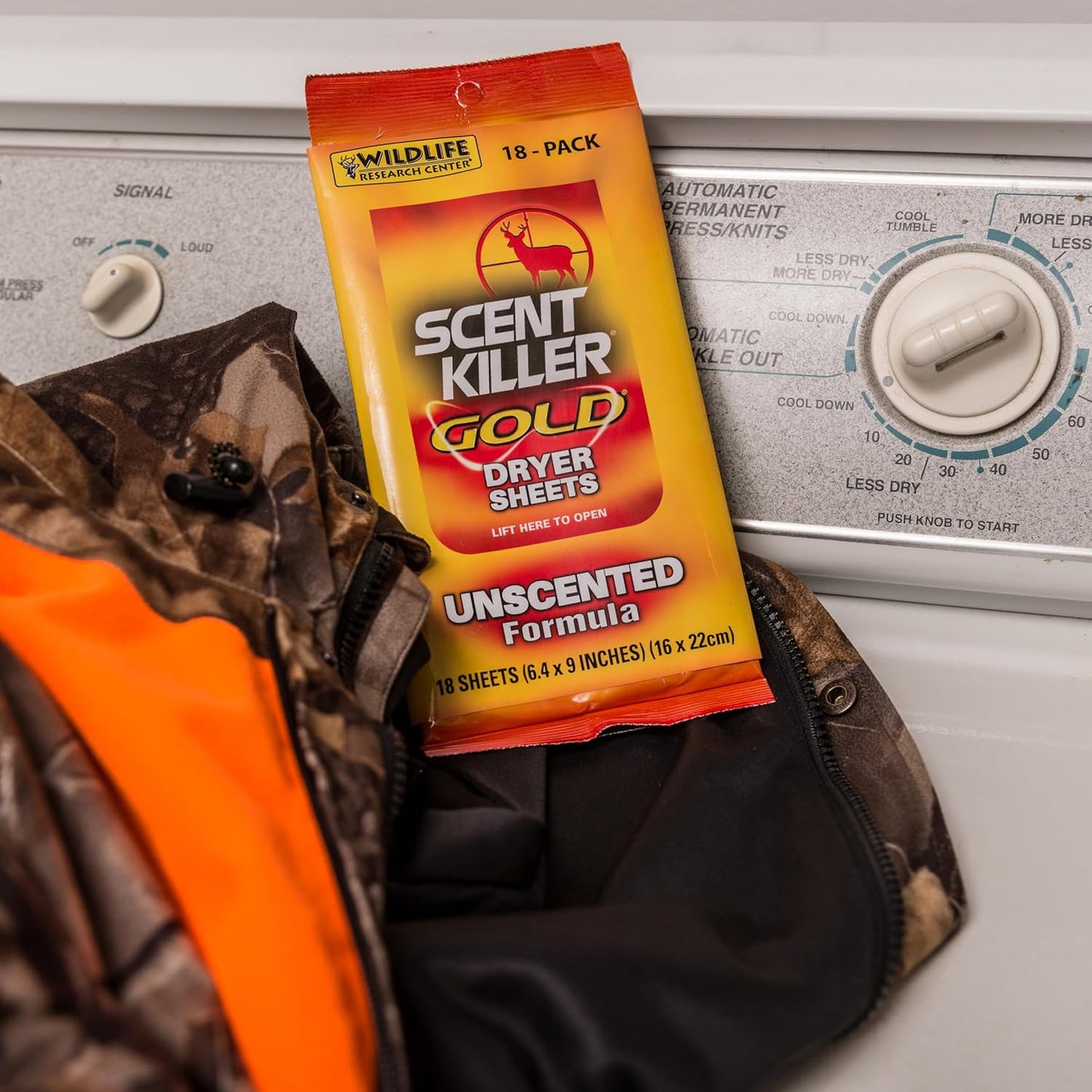 Wildlife Research Scent Killer Gold Dryer Sheets - Unscented, 18 Count | Effective Odor Elimination